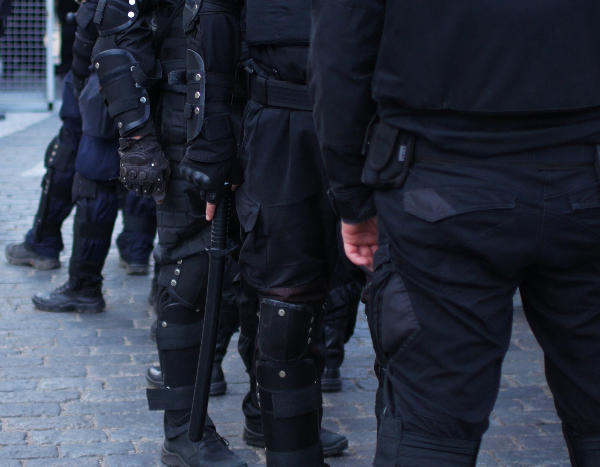Policemen in uniform for policing demonstrations and strikes